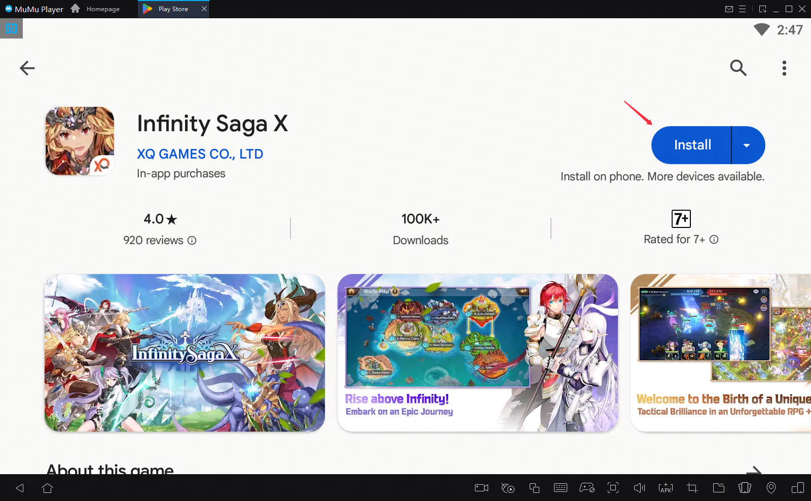 play infinity saga x on pc