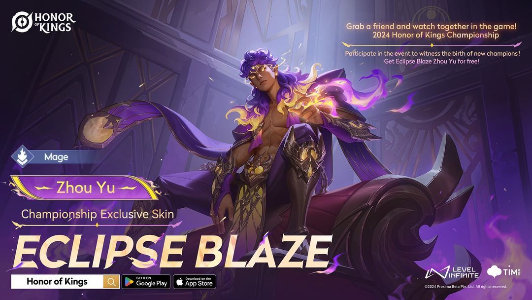 Get Zhou Yu's Exclusive Eclipse Blaze Skin Free: 2024 Honor of Kings Championship