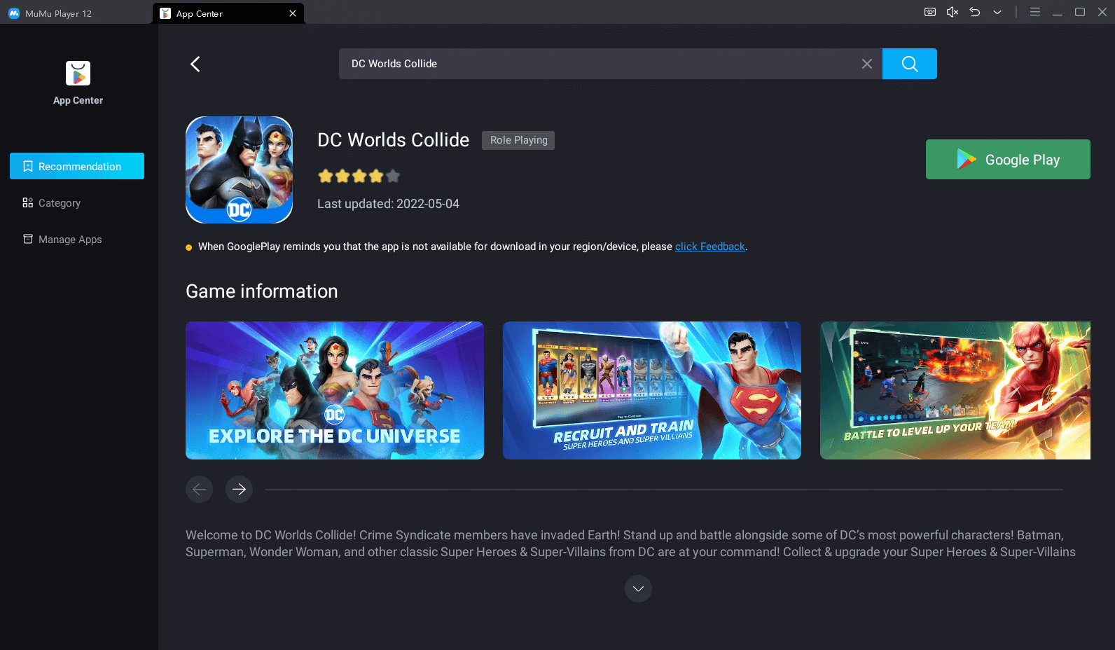 Download DC Worlds Collide on MuMuPlayer 