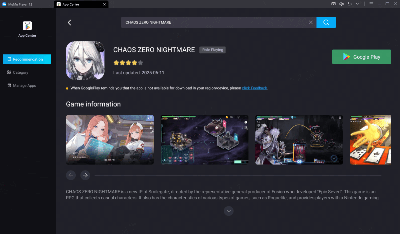 Download  CHAOS ZERO NIGHTMARE on MuMuPlayer 