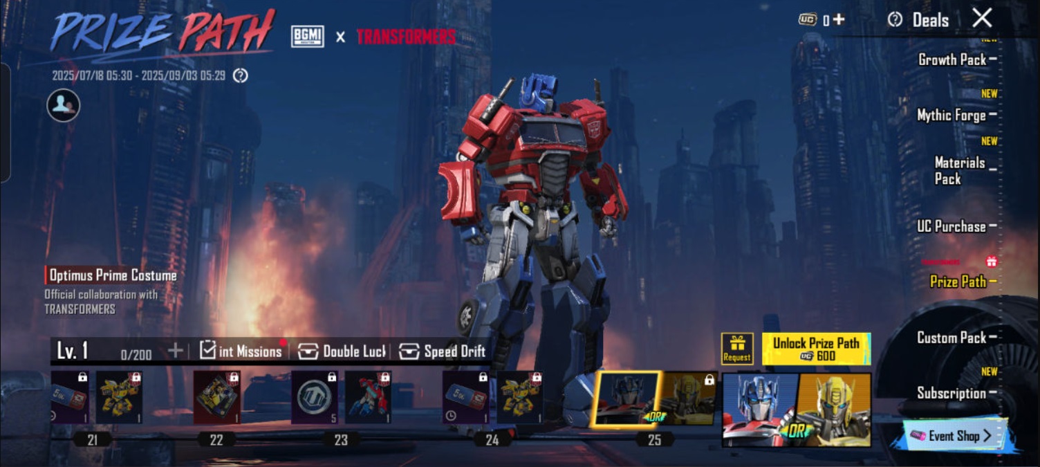 BGMI - Transformers Prize Path Event Guide
