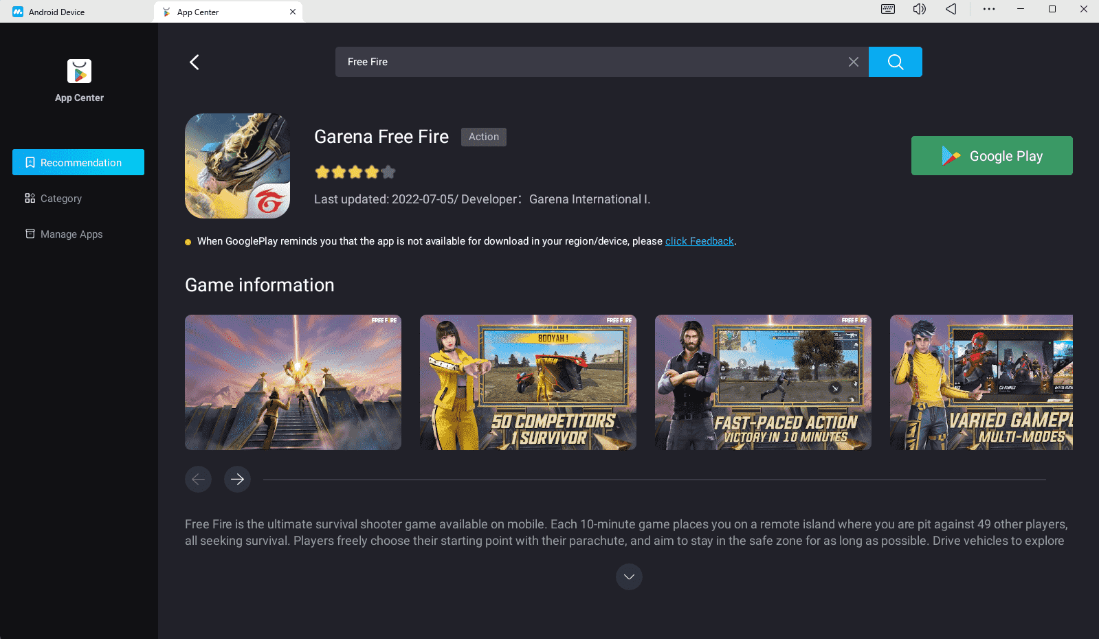 Play Free Fire On MuMuPlayer