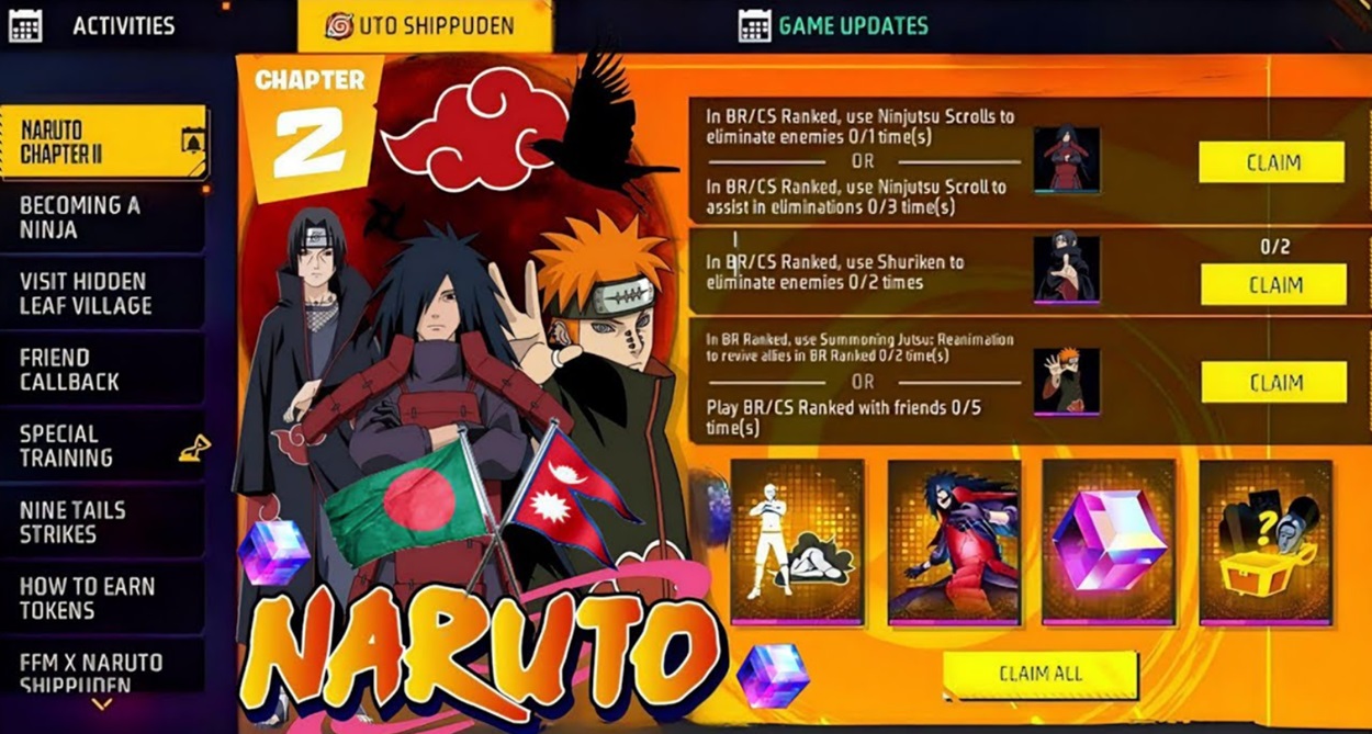 Free Fire X Naruto: Chapter 2 Full Guide - Special Skins and Emotes