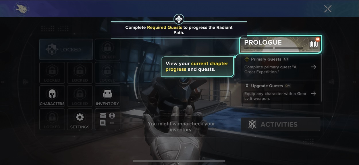Destiny: Rising Radiant Path: New Light Quest Guide - Equip any Character with Level 5 Gear Weapon
