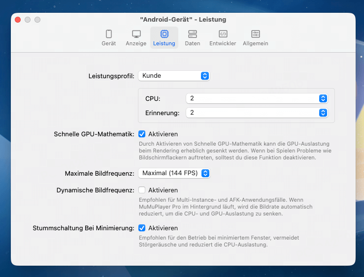 Empfohlene Einstellungen für Destiny: Rising auf dem Mac