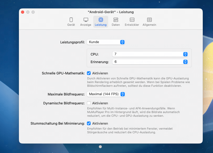Empfohlene Einstellungen für Destiny: Rising auf dem Mac