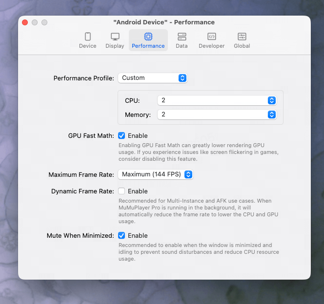 Destiny Rising performance settings on mac