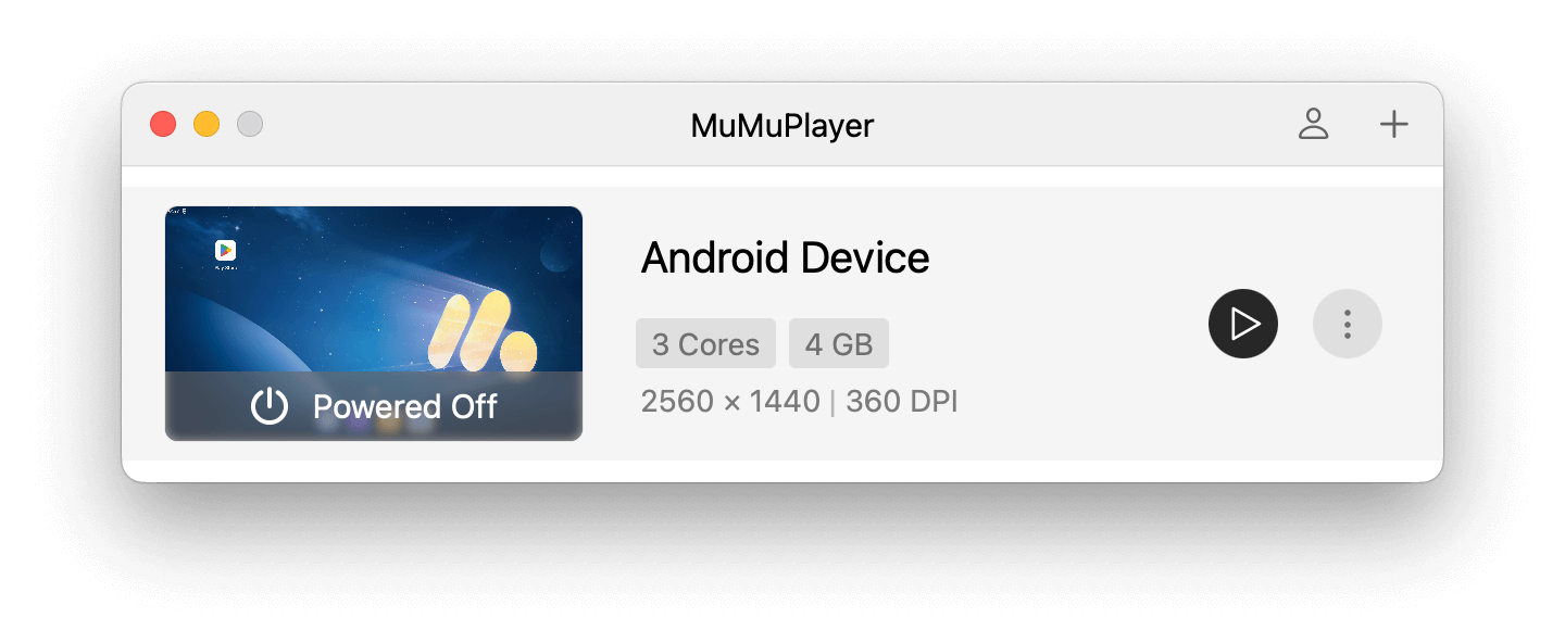 start an Android Device on MuMuPlayer for Mac