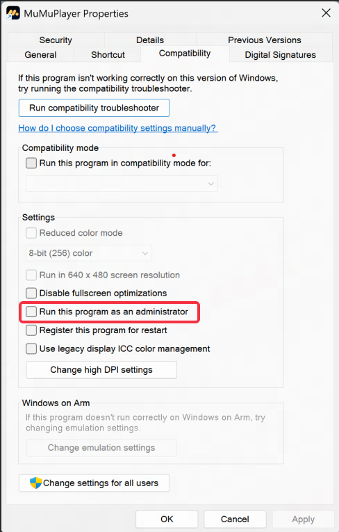 run MuMuPlayer(ARM) as an administrator