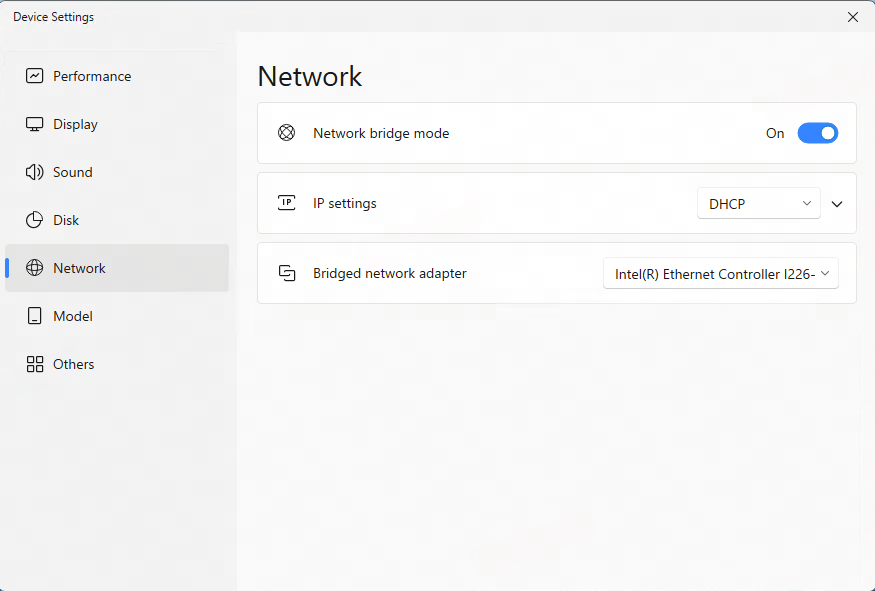Check the emulator network adapter settings